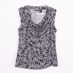 Tahari‎ Zebra Print Sleeveless Cowl Neck Blouse Top - Size M